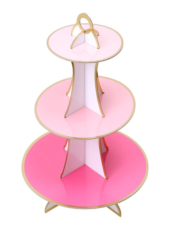 Soleebee 3-Tier Round Cupcake Stand, Multicolor Cardboard Cupcake Tower, Cup Cake Stand Tower for Birthday Wedding Party Decoration, Cupcake Tier Stand Desserts Display 1 Set (Pink+Hot Pink Gold) - Image 1