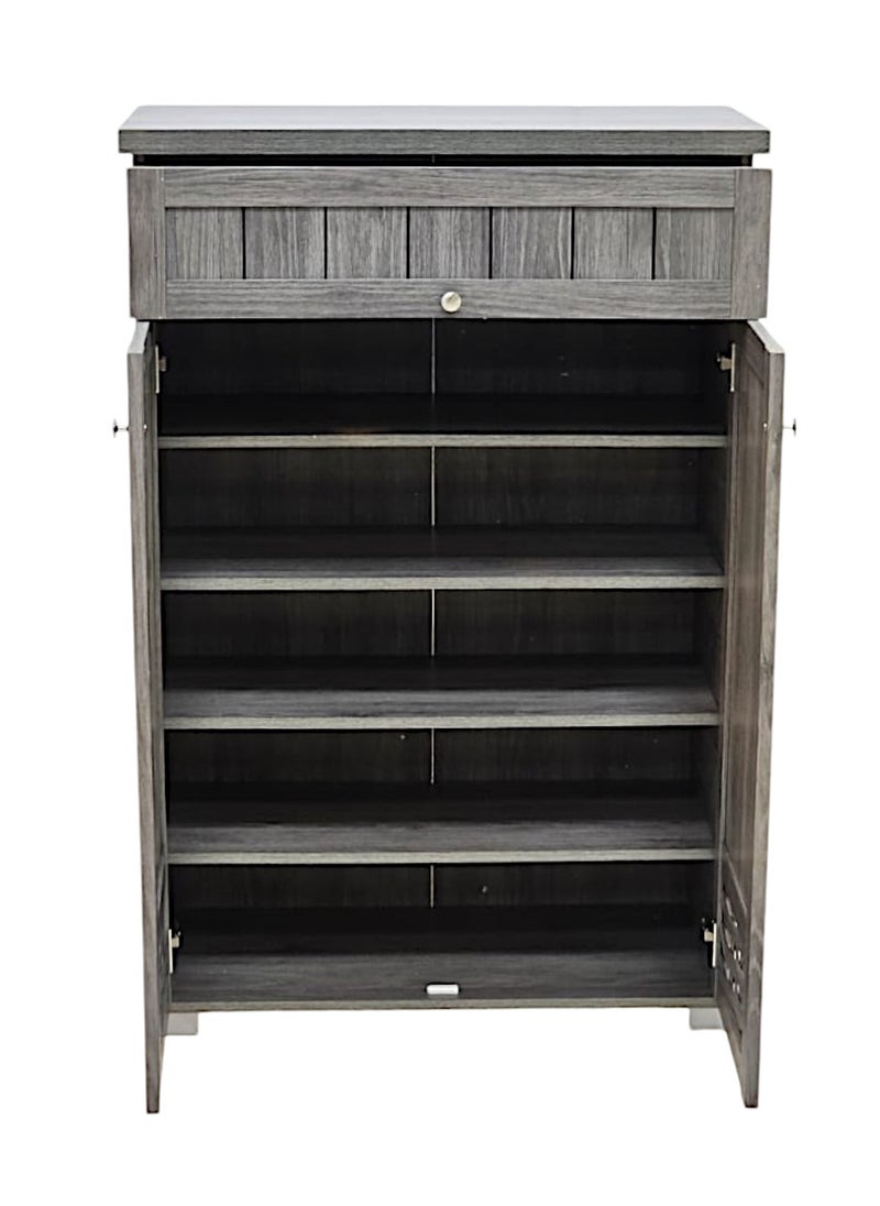 مفروشات صابر واخوانه (ذ.م.م) SBF Wooden Shoe Cabinet, 5-Tier Storage Organizer with 2 Doors and 1 Drawer, Malaysian Shoe Rack for Entryway and Living Room, Grey  - Image 2
