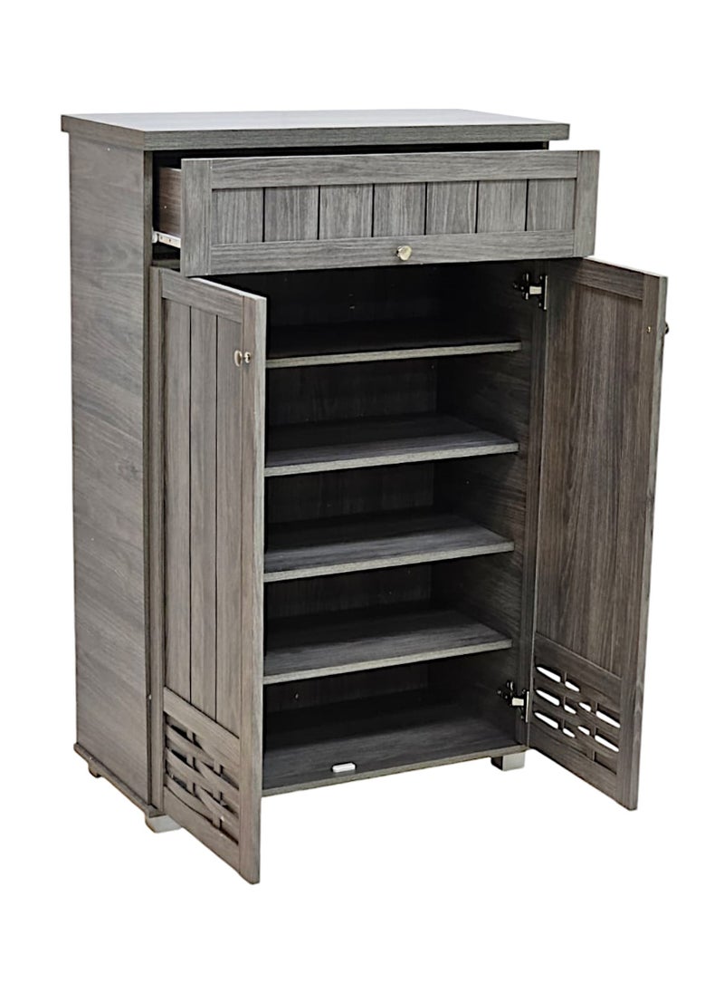 مفروشات صابر واخوانه (ذ.م.م) SBF Wooden Shoe Cabinet, 5-Tier Storage Organizer with 2 Doors and 1 Drawer, Malaysian Shoe Rack for Entryway and Living Room, Grey  - Image 3