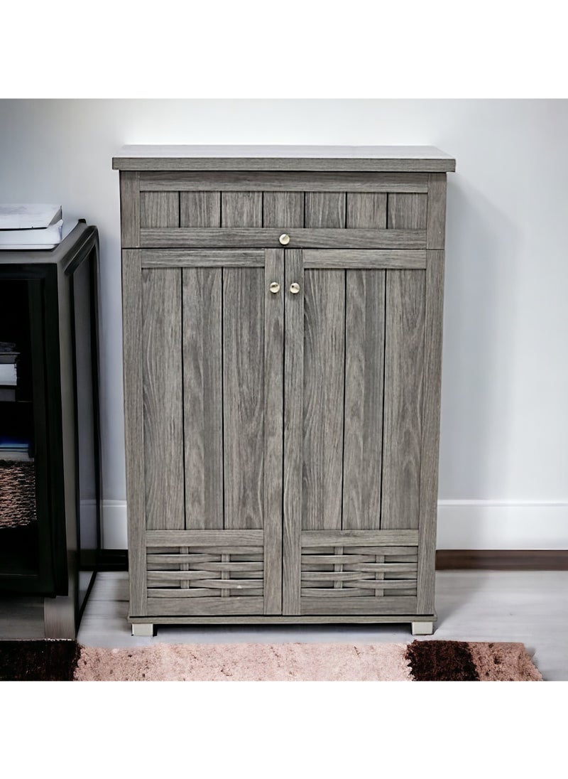 مفروشات صابر واخوانه (ذ.م.م) SBF Wooden Shoe Cabinet, 5-Tier Storage Organizer with 2 Doors and 1 Drawer, Malaysian Shoe Rack for Entryway and Living Room, Grey  - Image 4