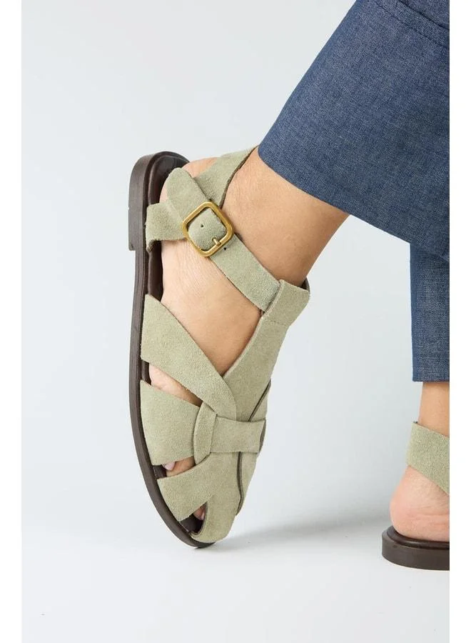 Lolie Women's Genuine Leather Caged Aqua Green Sandal.