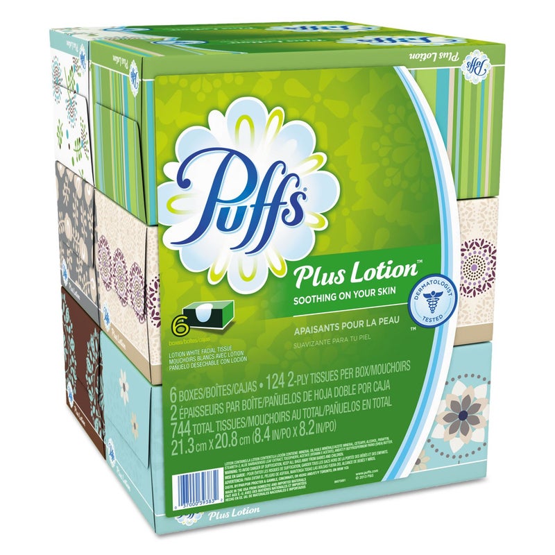 Puffs Plus Lotion Facial Tissue 2Ply White 124 SheetsBox 6 BoxesPack 4 PacksCarton - Image 1