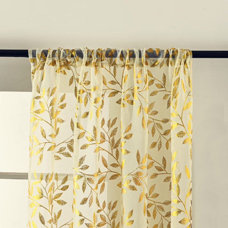 Deeprove الستائر الشفافة العميقة 63 بوصة طول 2 لوحات الذهب رقائق الذهب كرمة كرمة طباعة علاجات نافذة طباعة لغرفة النوم ديكور عيد الميلاد برونزيف خصوصية الستائر العاج الجيب 52 "" W × 63 "" L كريم " - Image 2