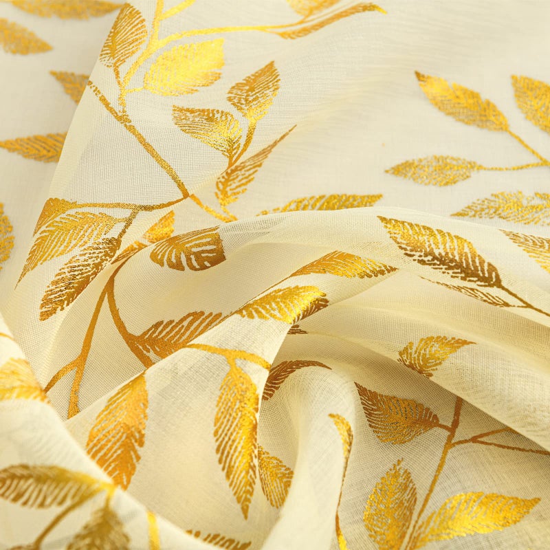 Deeprove الستائر الشفافة العميقة 63 بوصة طول 2 لوحات الذهب رقائق الذهب كرمة كرمة طباعة علاجات نافذة طباعة لغرفة النوم ديكور عيد الميلاد برونزيف خصوصية الستائر العاج الجيب 52 "" W × 63 "" L كريم " - Image 4
