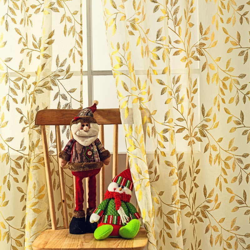 Deeprove الستائر الشفافة العميقة 63 بوصة طول 2 لوحات الذهب رقائق الذهب كرمة كرمة طباعة علاجات نافذة طباعة لغرفة النوم ديكور عيد الميلاد برونزيف خصوصية الستائر العاج الجيب 52 "" W × 63 "" L كريم " - Image 1