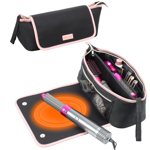 PACKISM Hair Tools Travel Bag - Extra Large Compatible for Dyson Airwrap Shark Flexstyle Multi-Styler with Heat Resistant Mat for Flat Curling Irons, Straighteners, Women Travel Essentials - Black - Image 1