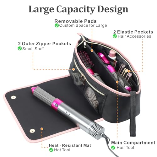 PACKISM Hair Tools Travel Bag - Extra Large Compatible for Dyson Airwrap Shark Flexstyle Multi-Styler with Heat Resistant Mat for Flat Curling Irons, Straighteners, Women Travel Essentials - Black - Image 2