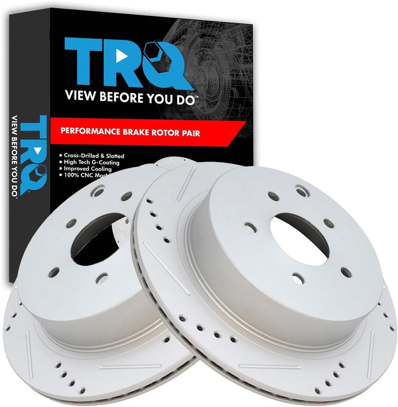 TRQ Rear Performance Brake Rotor Drilled Slotted Pair Set for FX35 / FX37 / FX45 / JX35 / M35h / M37 / M56 / Murano/Pathfinder / Q50 / Q70 / Quest / QX60 / QX70 - Image 1