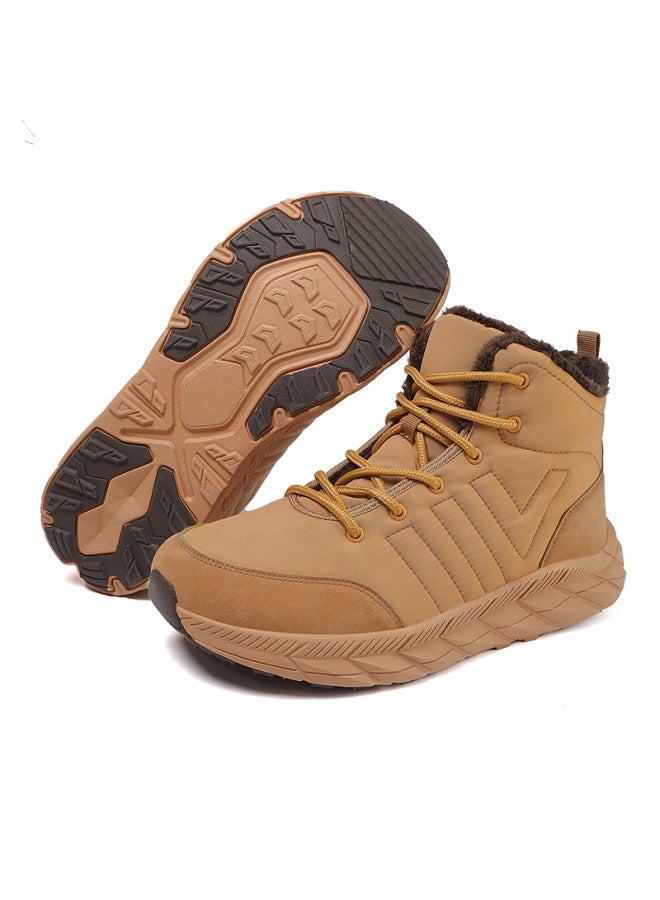 Snow Boots For Men And Women, Winter Warm Plus Velvet Thickened Mid-top Outdoor Cotton Shoes, Waterproof And Non-slip Large Size Cotton Boots