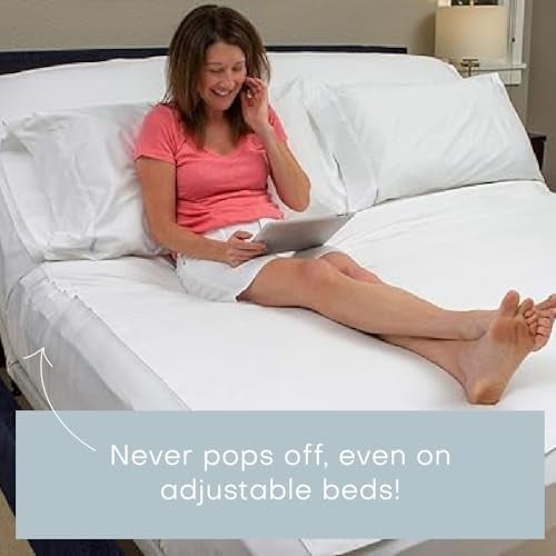 QuickZip Fitted Plus Spare Bundle: 1 Fitted Sheet (Base + Zip Sheet) & 1 Zip Sheet - Easy to Change, Won’t Pop Off - Soft Sateen 400 TC 100% Cotton – 17.5” Deep Pockets King Size Sheets – White - Image 4