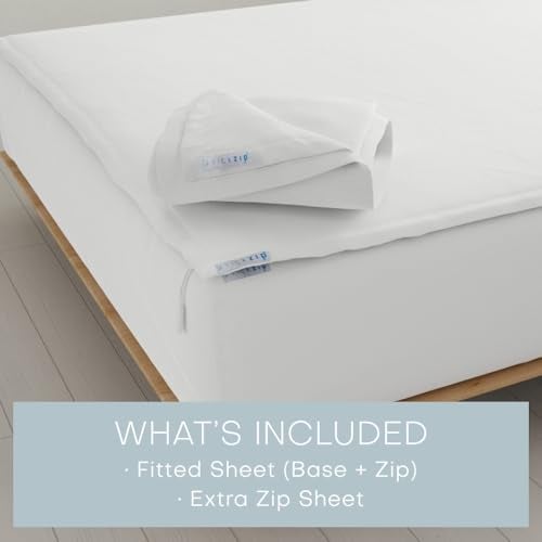 QuickZip Fitted Plus Spare Bundle: 1 Fitted Sheet (Base + Zip Sheet) & 1 Zip Sheet - Easy to Change, Won’t Pop Off - Soft Sateen 400 TC 100% Cotton – 17.5” Deep Pockets King Size Sheets – White - Image 2