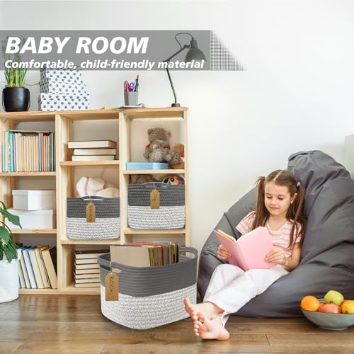 Tailoreadily Woven Storage Basket Cotton Rope Closet Organizers Bins for Clothes Blanket Towels Stylish Gift Baskets with Handles 134 x 93 x 95 in Grey and Dark Gray Pack of 1 - Image 3