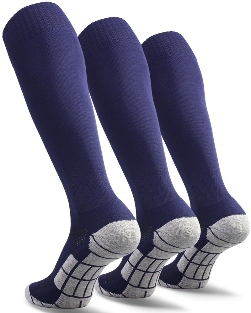 CWVLC Boys Soccer Socks 3 Pairs Youth Softball Sport Team Athletic Knee High Long Tube Cotton Compression Socks Navy Blue Small 3Y5Y Youth 46 Women - Image 2