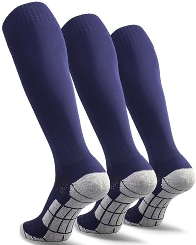 CWVLC Boys Soccer Socks 3 Pairs Youth Softball Sport Team Athletic Knee High Long Tube Cotton Compression Socks Navy Blue Small 3Y5Y Youth 46 Women - Image 1