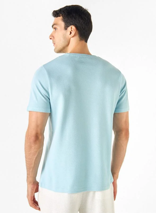 Iconic Iconic Textured T-shirt with Short Sleeves and Crew Neck
