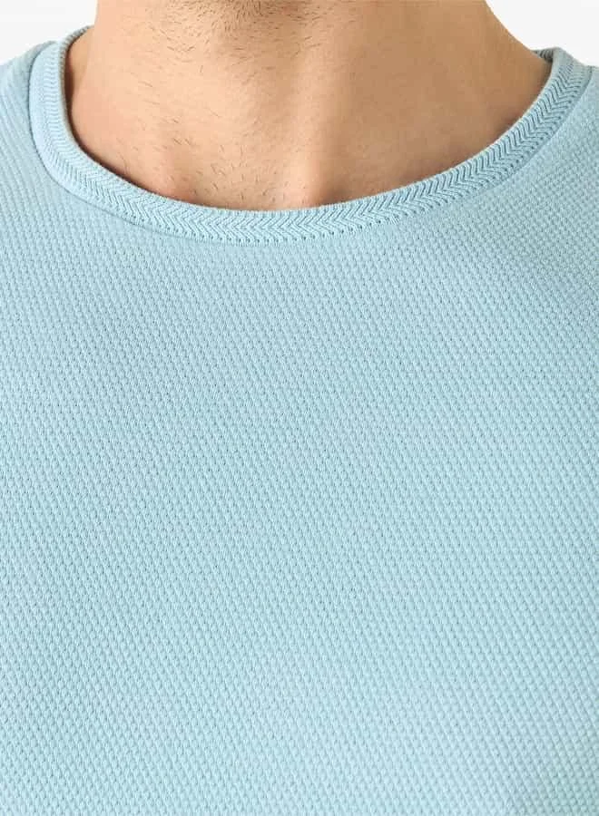 Iconic Iconic Textured T-shirt with Short Sleeves and Crew Neck