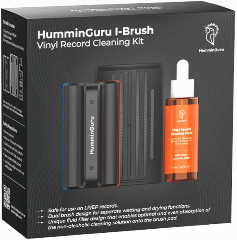 HumminGuru مجموعة تنظيف الفينيل من ، مجموعة تنظيف الفينيل المضادة للكهرباء الساكنة مع فرشاة فينيل مزدوجة الوسائد المخملية + محلول تنظيف الفينيل الخالي من الكحول + حامل الفرشاة (I-Brush) - Image 1