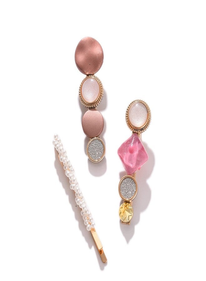 Sohi Pack of 3 Gold Plated Designer Stone Hair Pin - Image 1