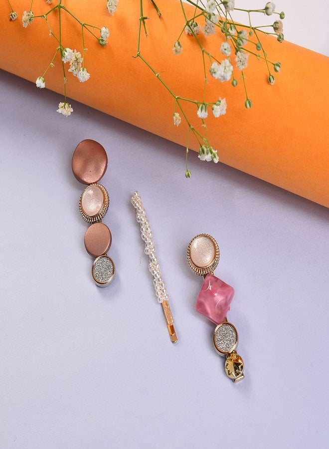 Sohi Pack of 3 Gold Plated Designer Stone Hair Pin - Image 4