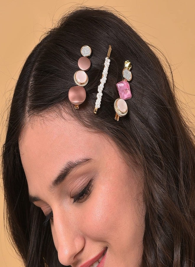 Sohi Pack of 3 Gold Plated Designer Stone Hair Pin - Image 3