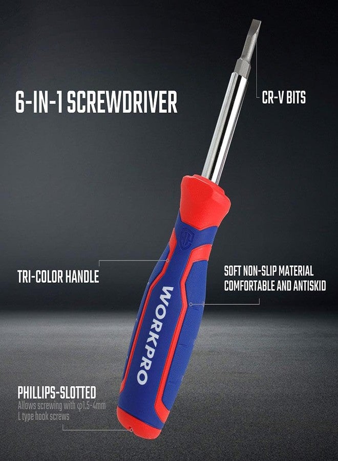 WORKPRO WP221046 | 6-in-1 Multi-Bit Screwdriver | CR-V Double Ended Bits | Magnetic Tip | Bi-Material Soft Grip Handle | Chrome Plated Shaft | DIY, Repair & Professional Use - Image 4