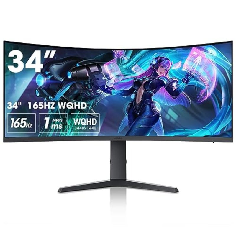 21:9 WQHD 3440×1440 4K gaming monitor, curved 1800R, black, ultra-fast 165Hz refresh rate with 1ms MPRT and AMD FreeSync Premium NVIDIA G-SYNC compatibility - Image 1