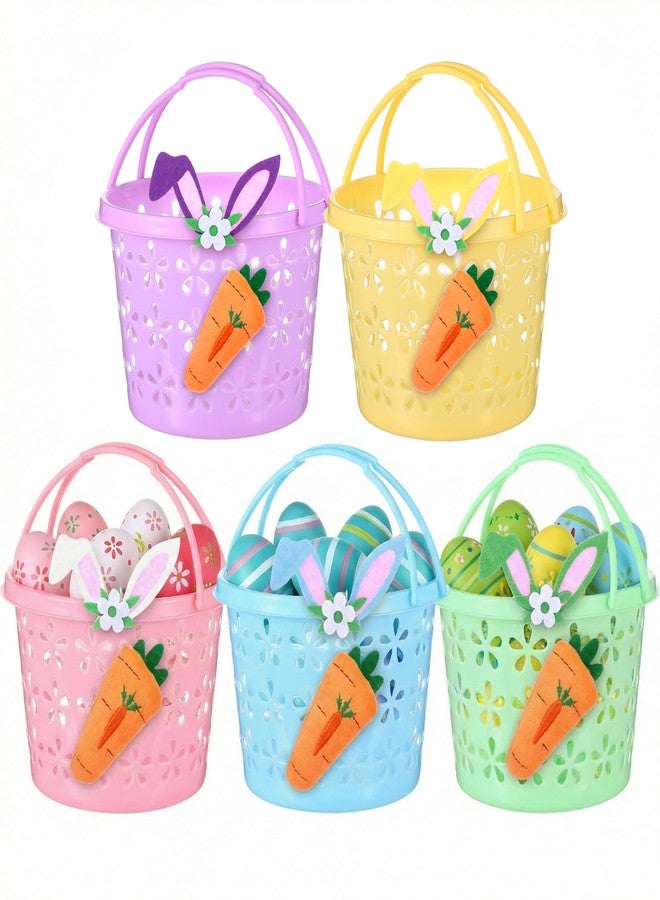 Willinglong 5 Set Easter Baskets Bulk Small Plastic Easter Egg Basket with Handle Carrots Bunny Ears 6.7'' Mini Empty Pastel Fillers Stuffers Bucket for Egg Hunt Spring Party Favors Gifts - Image 1