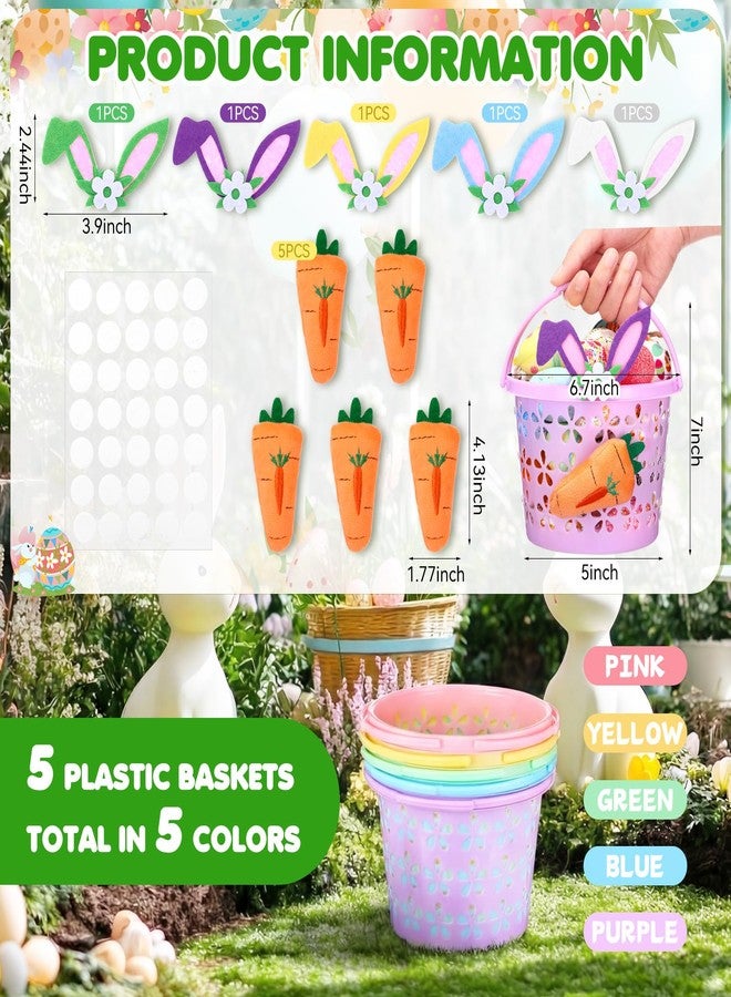 Willinglong 5 Set Easter Baskets Bulk Small Plastic Easter Egg Basket with Handle Carrots Bunny Ears 6.7'' Mini Empty Pastel Fillers Stuffers Bucket for Egg Hunt Spring Party Favors Gifts - Image 2