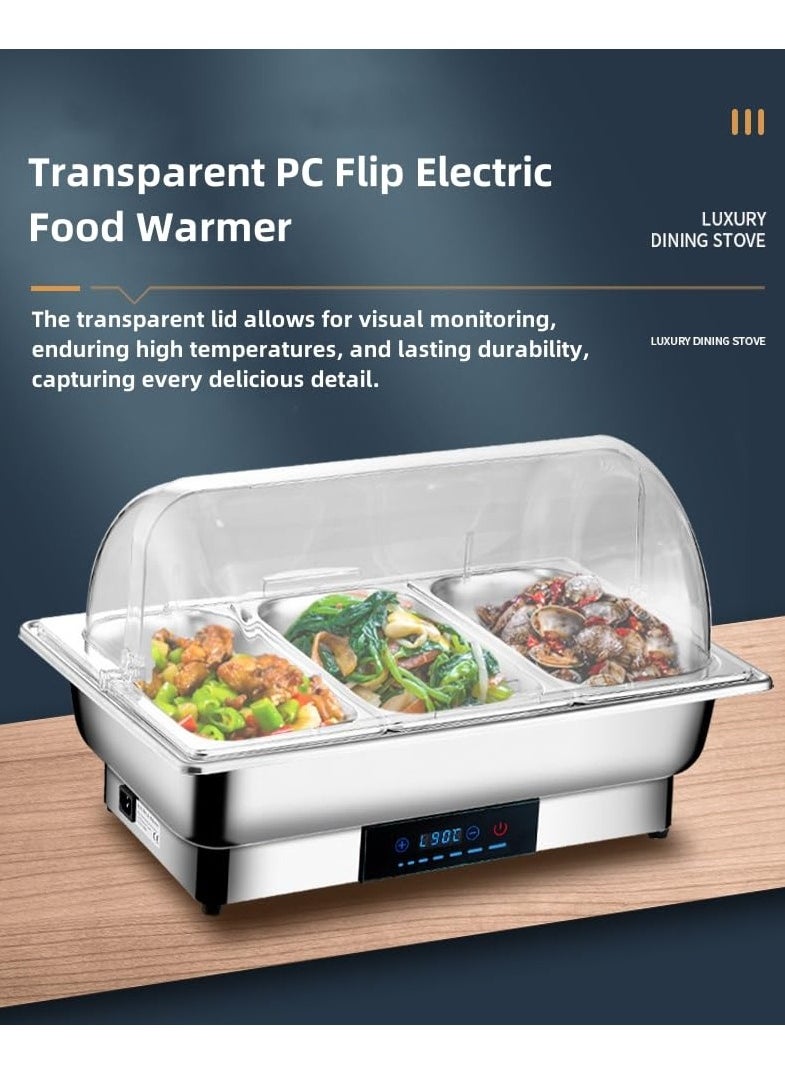 XiuWoo Electric Stainless Steel Chafing Dish Food Warmer Buffet Stoves,9L, Buffet Servers and Warmers with PC Cover & Temperature Control Display, Catering Food Warmer for Parties  - Image 4