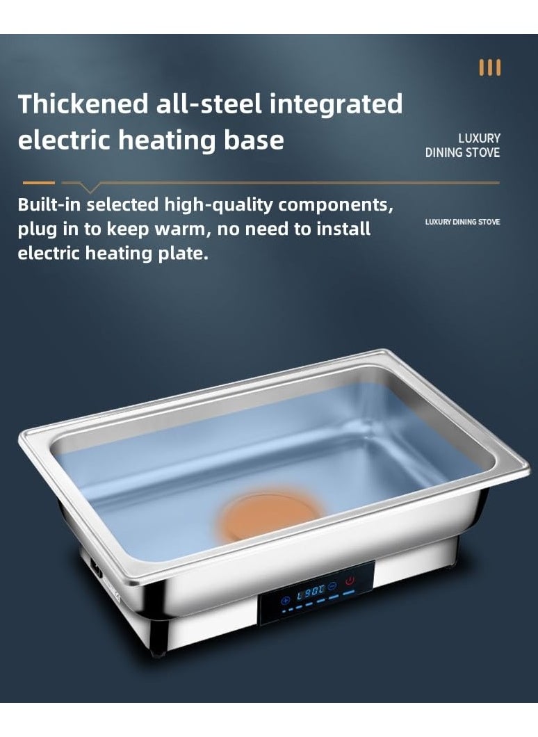 XiuWoo Electric Stainless Steel Chafing Dish Food Warmer Buffet Stoves,9L, Buffet Servers and Warmers with PC Cover & Temperature Control Display, Catering Food Warmer for Parties  - Image 2