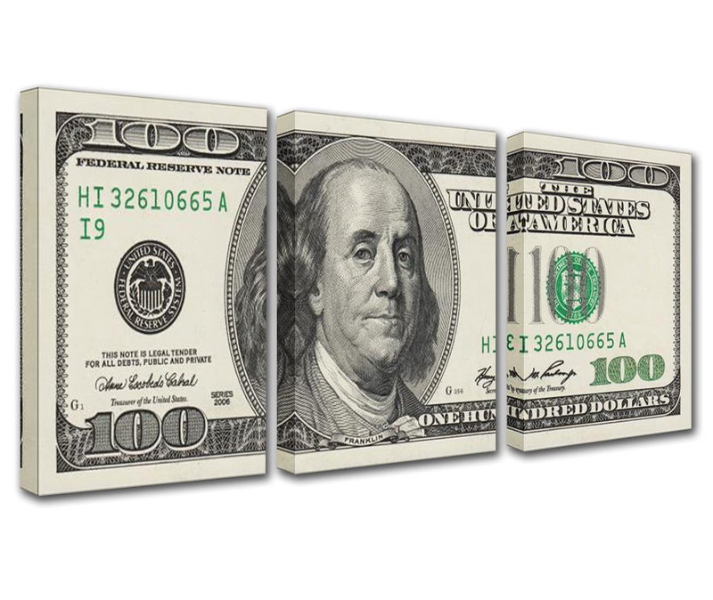 Tucocoo Tucocoo 3 Panels Canvas Wall Art 100 Bill Dollar Cash Money CollectionPrinting Poster for Home Decor and Office Living Room Artwork Framed Ready to Hang42X20