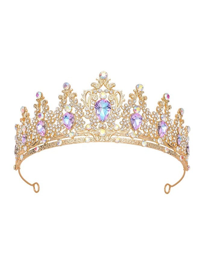 JITINX Tiaras Crown for Women, Queen Crown, Bridal for Tiaras Headband Wedding, Birthday Party Prom Princess Crystal Crowns Hair Accessories (Gold Violet) - Image 1