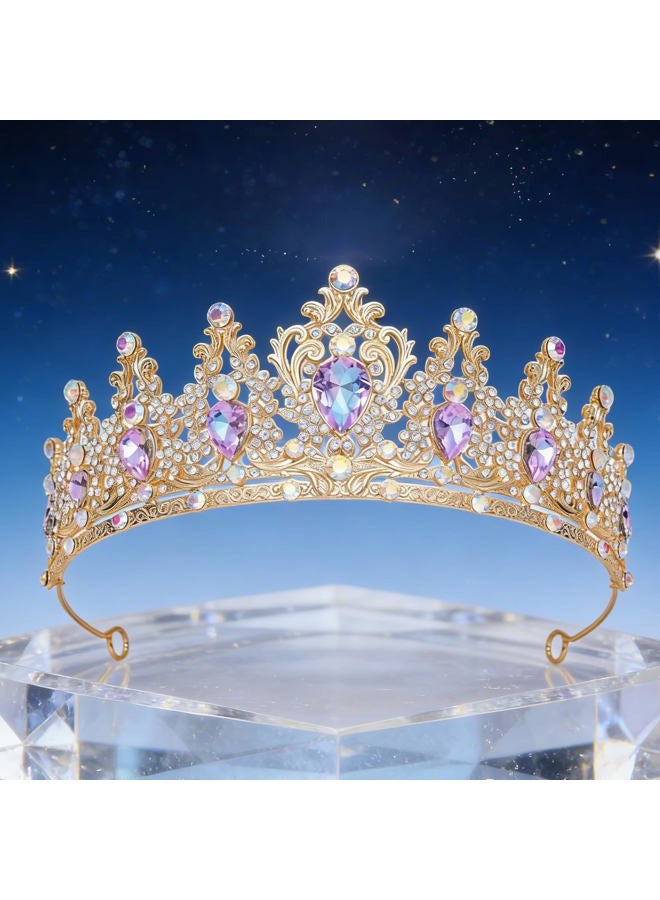 JITINX Tiaras Crown for Women, Queen Crown, Bridal for Tiaras Headband Wedding, Birthday Party Prom Princess Crystal Crowns Hair Accessories (Gold Violet) - Image 5