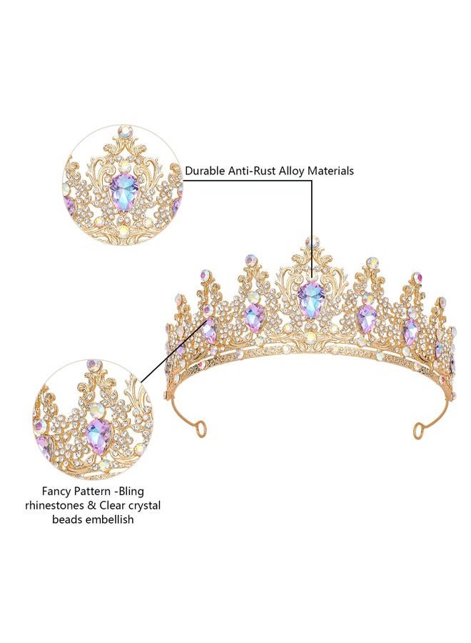 JITINX Tiaras Crown for Women, Queen Crown, Bridal for Tiaras Headband Wedding, Birthday Party Prom Princess Crystal Crowns Hair Accessories (Gold Violet) - Image 4