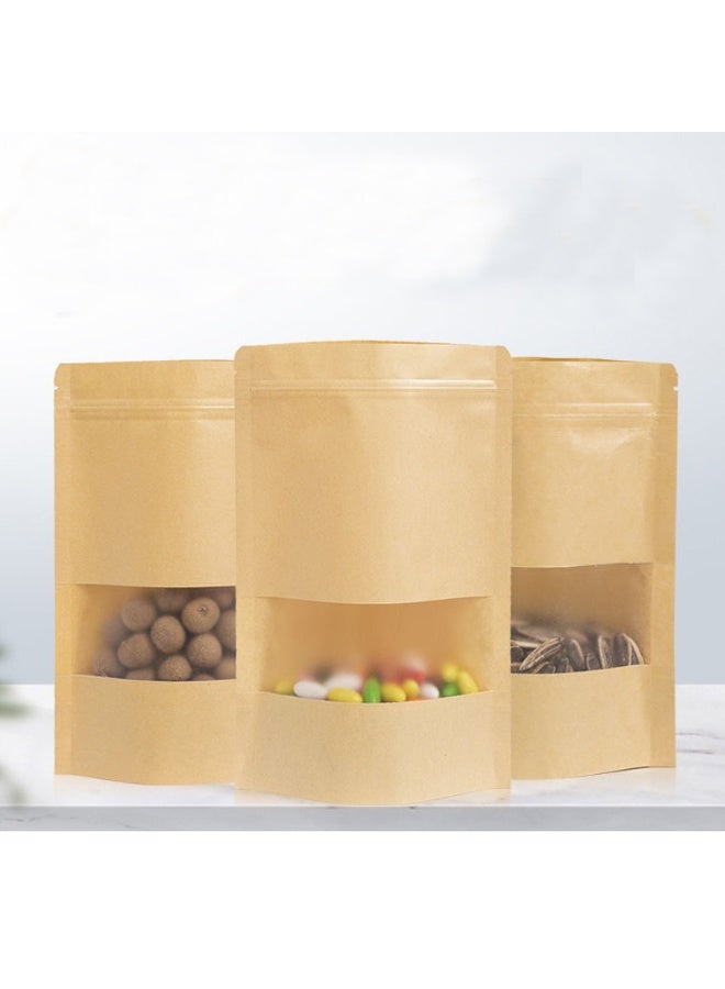100-Piece Kraft Paper Stand Up Pouch Bags with Transparent Window and Tear Notch 14x9cm - Image 1