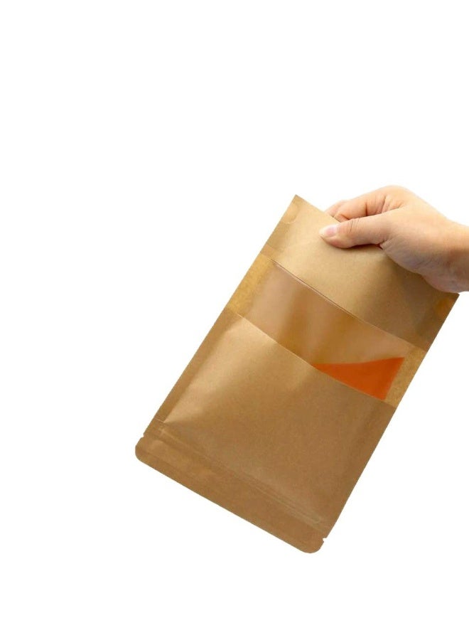 100-Piece Kraft Paper Stand Up Pouch Bags with Transparent Window and Tear Notch 14x9cm - Image 2