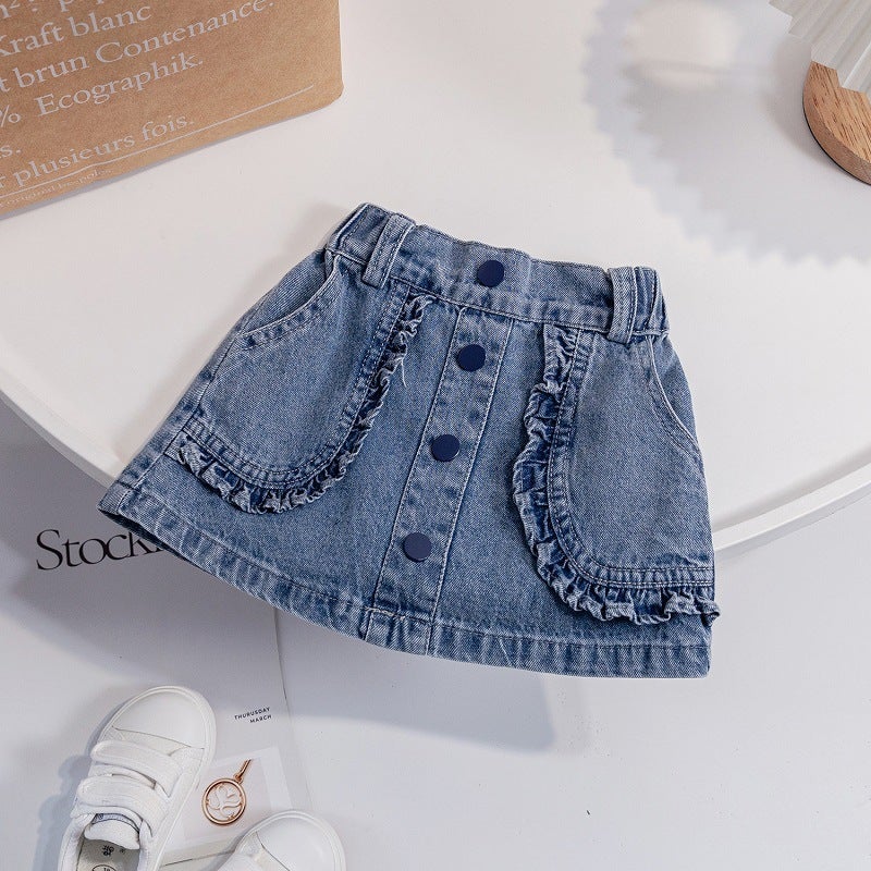 Kids Denim Skirt 2024 Spring-Summer Trendy Blue Denim Skirt 