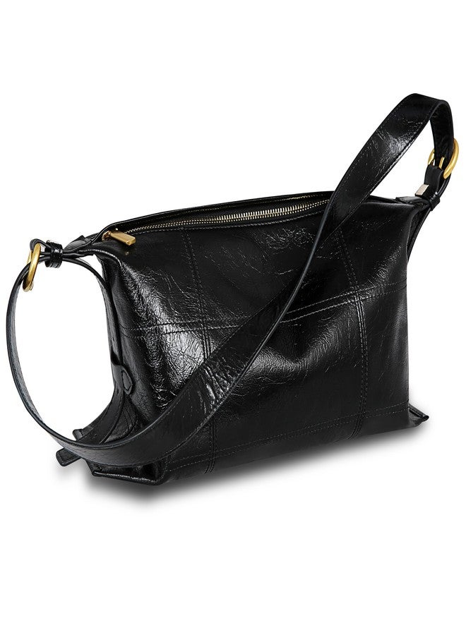 Iswee Soft Leather Crossbody Bags for Women Designer Black Shoulder Bag Hobo Purse Stylish Satchel Handbag with Wide Strap (Black) - Image 1