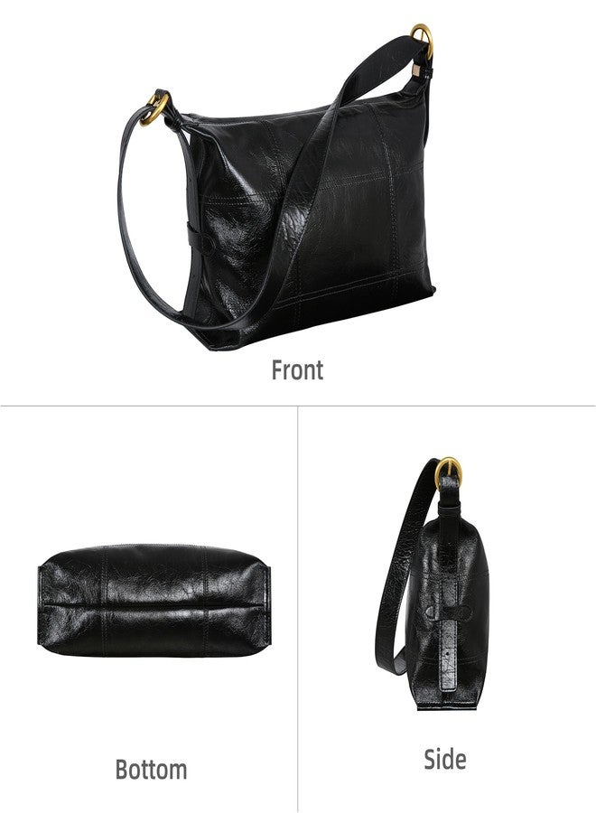 Iswee Soft Leather Crossbody Bags for Women Designer Black Shoulder Bag Hobo Purse Stylish Satchel Handbag with Wide Strap (Black) - Image 4