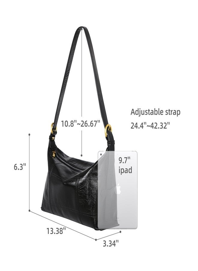 Iswee Soft Leather Crossbody Bags for Women Designer Black Shoulder Bag Hobo Purse Stylish Satchel Handbag with Wide Strap (Black) - Image 3