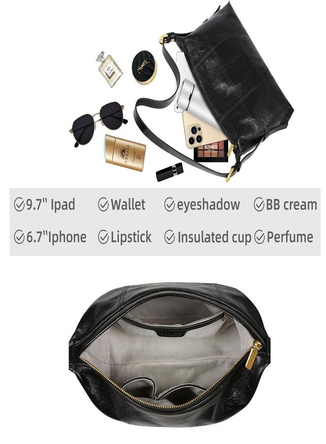 Iswee Soft Leather Crossbody Bags for Women Designer Black Shoulder Bag Hobo Purse Stylish Satchel Handbag with Wide Strap (Black) - Image 5