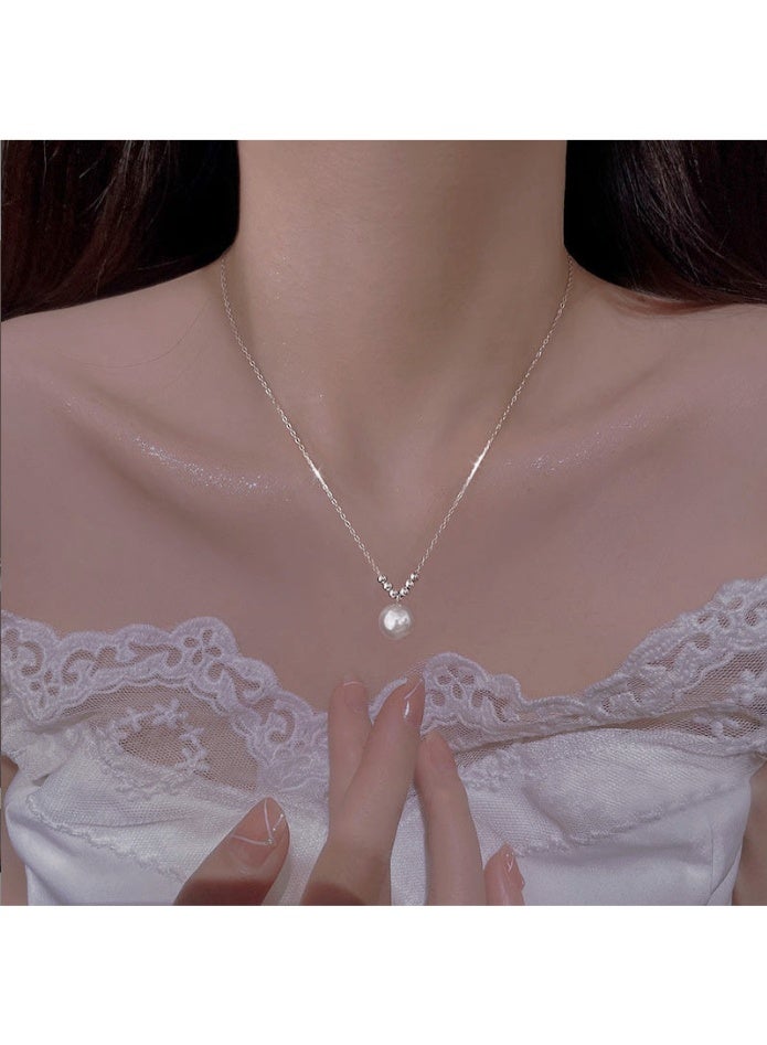 Woofixer Pearl Necklace 925 Sterling Silver  with Gift Box Choker Necklace Silver Choker Chain Pearl Pendant Necklace Simple Necklace Chain Jewelry for Women Teen Girls - Image 4