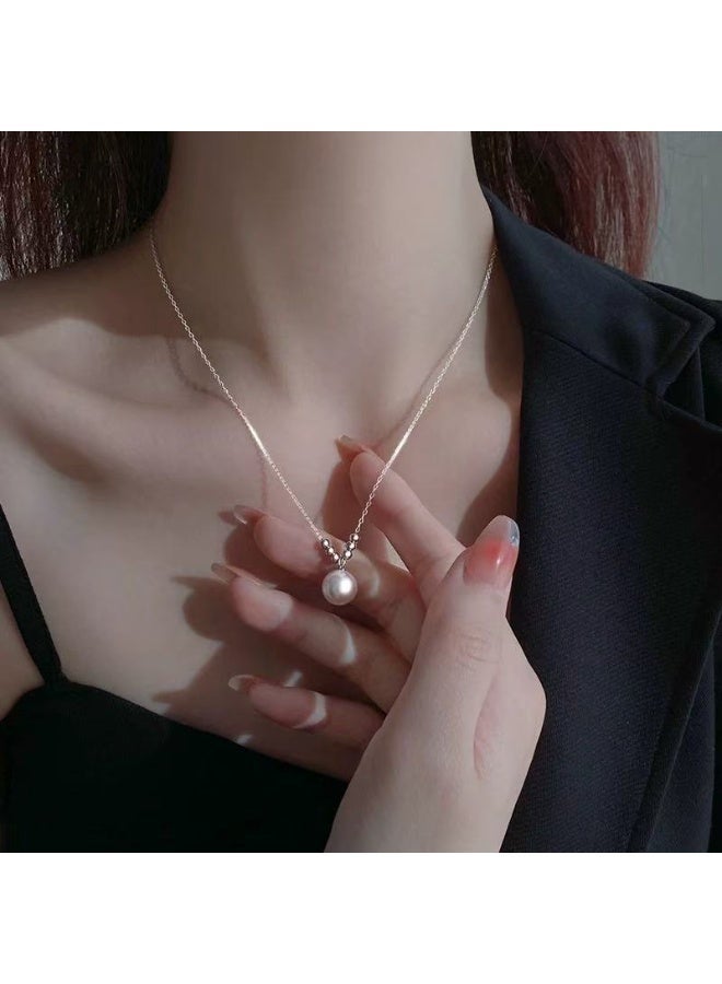 Woofixer Pearl Necklace 925 Sterling Silver  with Gift Box Choker Necklace Silver Choker Chain Pearl Pendant Necklace Simple Necklace Chain Jewelry for Women Teen Girls - Image 3