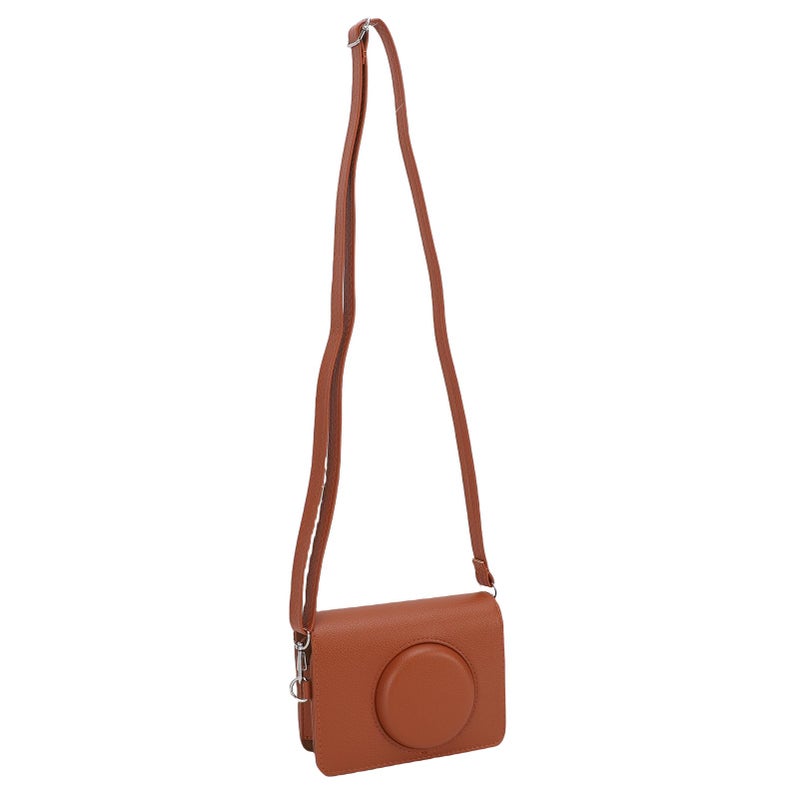 Brown PU Leather Protective Case For 2 In 1 Camera Photo Printer With Removable Cover And Shoulder Strap - Image 5