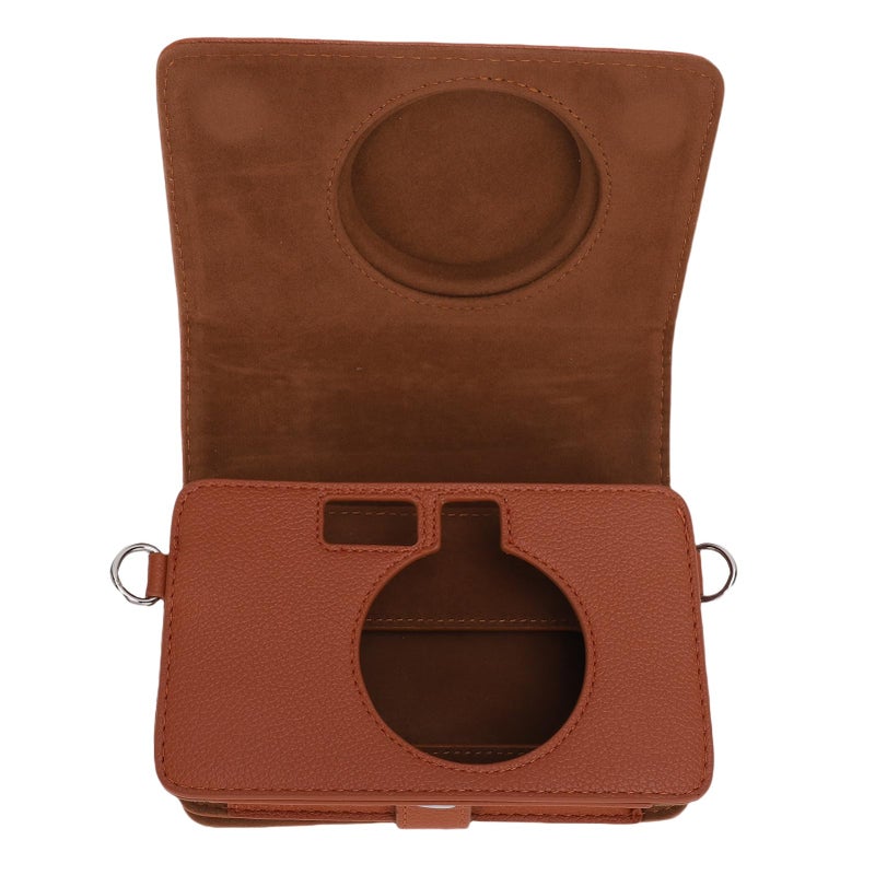 Brown PU Leather Protective Case For 2 In 1 Camera Photo Printer With Removable Cover And Shoulder Strap - Image 2