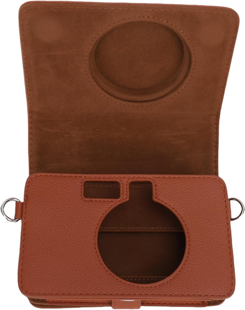 Brown PU Leather Protective Case For 2 In 1 Camera Photo Printer With Removable Cover And Shoulder Strap - Image 1