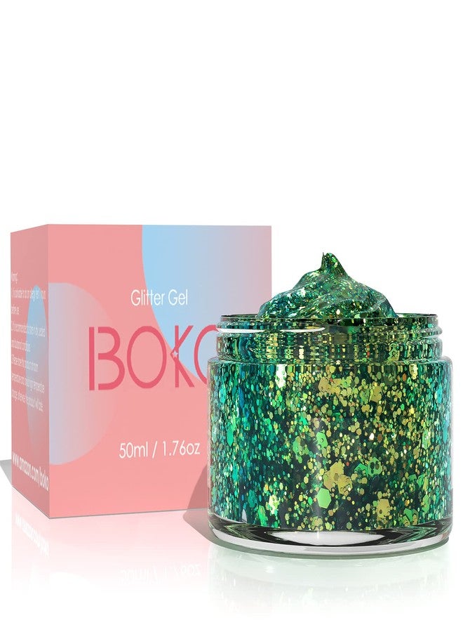 Boko 1.76oz Body Glitter Gel, Green St Patrick's Day Chameleon Emerald Liquid Chunky Glitter Lotion Mermaid Sequins for Face Hair Body Makeup, Coachella St Patrick's Day Mardi Gras Rave Accessories - Image 1