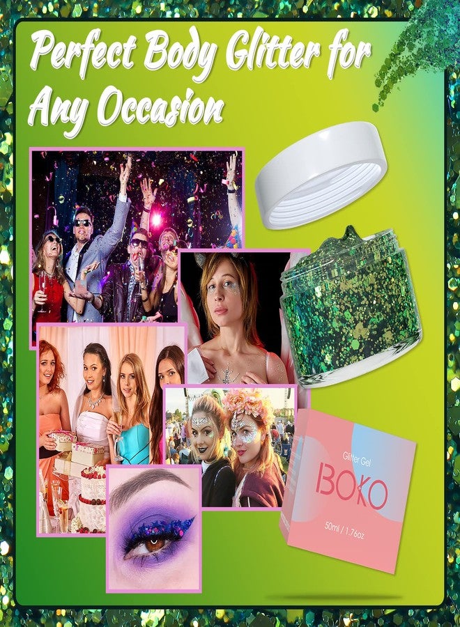 Boko 1.76oz Body Glitter Gel, Green St Patrick's Day Chameleon Emerald Liquid Chunky Glitter Lotion Mermaid Sequins for Face Hair Body Makeup, Coachella St Patrick's Day Mardi Gras Rave Accessories - Image 5