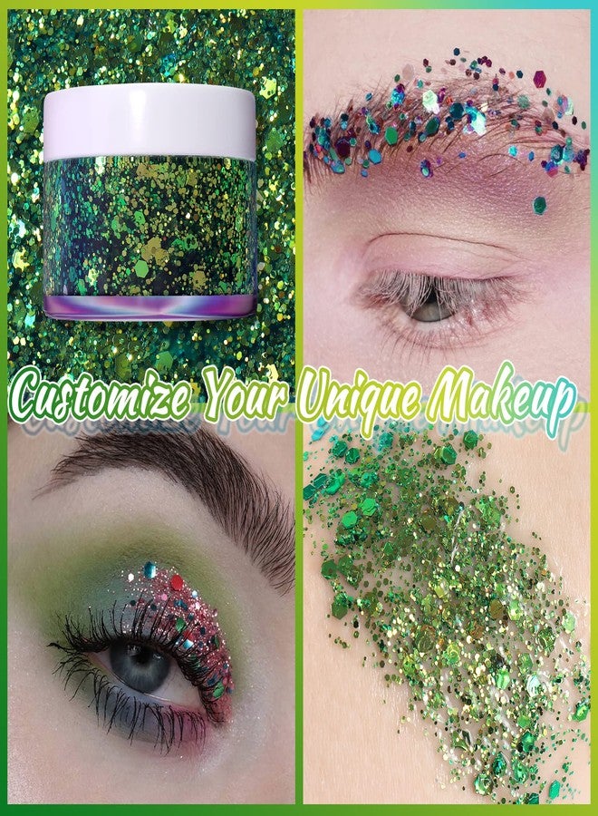 Boko 1.76oz Body Glitter Gel, Green St Patrick's Day Chameleon Emerald Liquid Chunky Glitter Lotion Mermaid Sequins for Face Hair Body Makeup, Coachella St Patrick's Day Mardi Gras Rave Accessories - Image 2