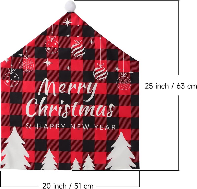 Weldomcor Weldomcor Christmas Chair Covers Set of 4 Chair Protector Slipcovers Short Plush Buffalo Plaid Deer Tree Xmas Decoration Dining Chair Seat Covers for Kitchen Restaurant Holiday Party Decor  - Image 5